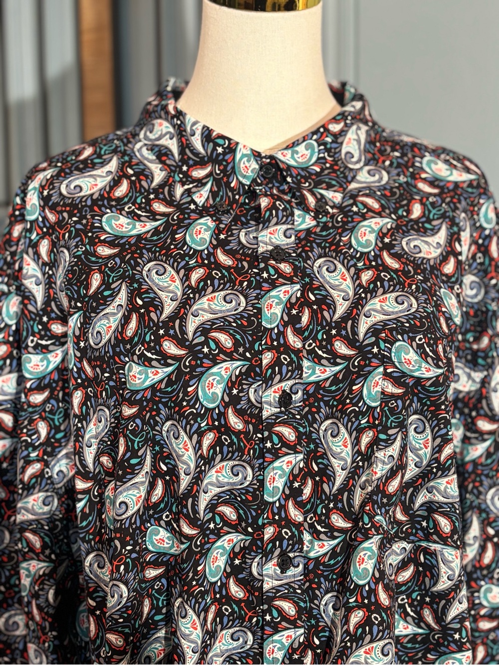 EUC RANK 45 Men’s Sexy Stylish XXL Black Multicolor Paisley Long Sleeve Shirt